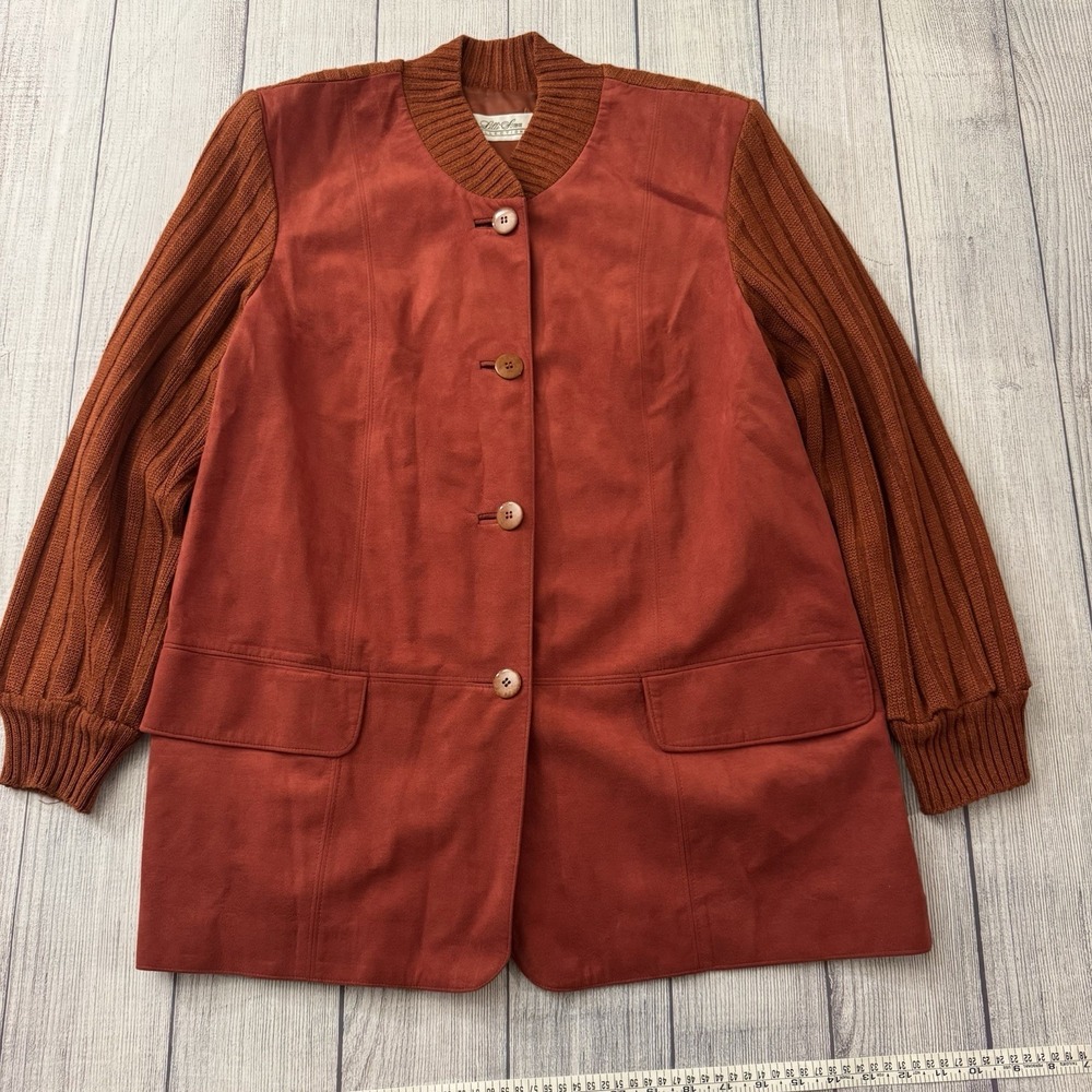 Lilli Ann‎ Ultrasuede Jacket Womens Medium Large Knit Sleeve Union Made